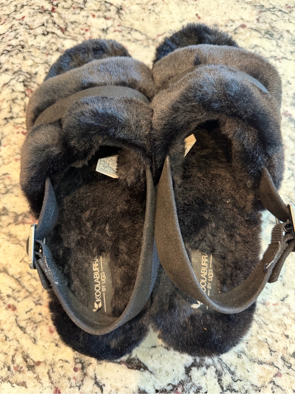 UGG Koolaburra NWOT Black Faux-Fur Slide Sandals sz 9